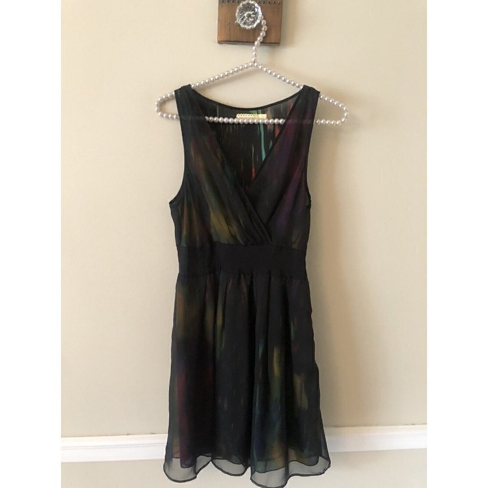 Anthropologie Pins and Needles Womens Size 4 Black Flowy Dress Watercolor Lining